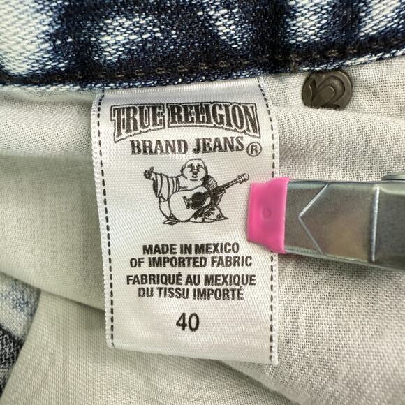 True Religion Geno‎ Jeans Mens 40 Blue Acid Wash Straight Streetwear Y2K Grunge - Picture 4 of 13